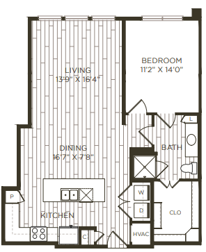1 bedroom 1 bathroom floor plan H at Station at Old Town, Lewisville, TX